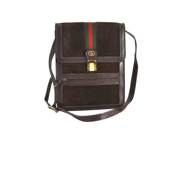 Authentic GUCCI Web Sherry Line 2Way Shoulder Clutch Bag Suede Brown 1002N - Picture 1 of 10